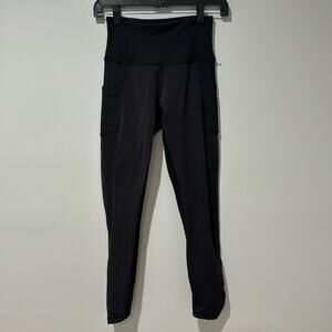 Lululemon Sheer Panel Rouched lower Leg Leggings Mesh Side Pockets Yoga Workout